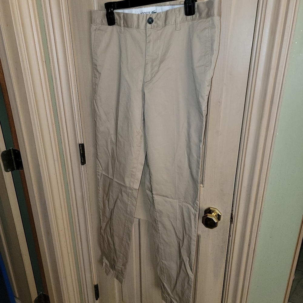 Mens Sz 34 x 33 Lacoste Tan Khaki Pants Slim Fit
